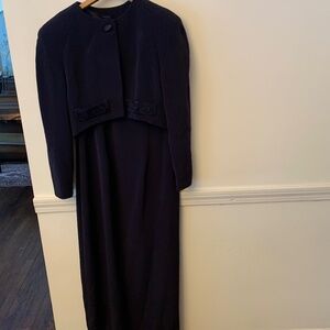 Vintage Carmi Navy Two Piece Beaded Jacket Dress Size 10 MOTG Perfect